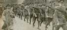 Our picture shows the march to camp of the 3rd/4th York and Lancaster Regiment (Hallamshires) yesterday. 