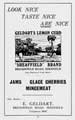 View: y06168 Advertisement for E. Geldart, 'Sheaffield' brand jams, glace cherries and mincemeat, Broadfield Road