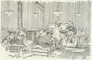 Illustration by C. Oakes of the Reading Room at Groningen Barracks, Netherlands (prisoner of war camp)
