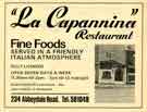 Advertisement: La Capannina, Italian Restaurant, No. 234 Abbeydale Road