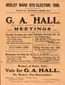 Heeley Ward By-election, 1909, election flier: Workers of Heeley Unite! , G A Hall (Labour Party candidate) Heeley Ward By-election, 1909, election flier: Workers of Heeley Unite! , G A Hall (Labour Party candidate)