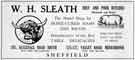 Advertisement for  W. H. Sleath, beef and pork butcher, No.107 Ecclesall Road South and 125-127 Valley Road, Meersbrook
