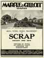 Advertisement for Marple and Gillott Ltd., scrap metal merchants, The Old Bridge Street Foundry, Sheffield and Eagle Works, Stevenson Road, Attercliffe