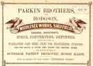 Advertisement for Parkin Brothers and Hodgson, steel converters and refiners, etc., Middlesex Works
