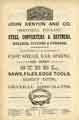 Advertisement for John Kenyon and Co., steel converters and refiners, general merchants, 