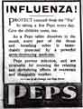 Influenza Pandemic: Advertisement for Peps - protect yourself from the flu by taking a few Peps every day 
