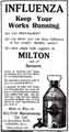 Influenza Pandemic: Advertisement for Milton  - Keep your works running