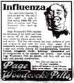 Influenza Pandemic: Advertisement for Page Woodcock's Pills