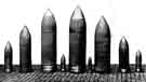 Boer War: relative sizes of naval shells manufactured by Messrs. Hadfields, Hecla Works