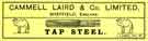 Cammell Laird and C. Ltd., label for tap steel, c. 1915