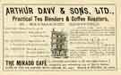 Advertisement for Arthur Davy and Sons Ltd., practical tea blenders and coffee roasters, No. 21 Haymarket