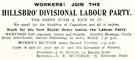 Advertisement for Hillsborough Divisional Labour party - the party with a kick in it