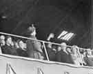 Visit of Queen Elizabeth and HRH the Duke of Edinburgh to Hillsborough football ground to see the children's display during their visit of 27th October 1954.