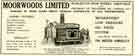 Advertisement for Moorwoods Ltd., ships cooking apparatus manufacturers, Harleston Iron Works, Harleston Street