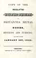 Regulated list of prices of Britannia metal goods, spinning and turning; to take place January 1st, 1845