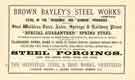 Advertisement for Brown Bayleys Steel Works Ltd., Sheffield Steel and Iron Works, Milner Road, Attercliffe