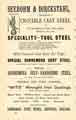 Advertisement for Seebohm and Dieckstahl Ltd., crucible cast steel manufacturers, Dannemora Steel Works