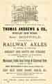 Advertisement for Thomas Andrews and Co., manufacturers of railway axles, Wortley Iron Works, Wortley