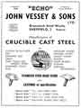 Advertisement for John Vessey and Sons, crucible cast steel manufacturers, Brunswick Steel Works, Denby Street, Sheffield Advertisement for John Vessey and Sons, crucible cast steel manufacturers, Brunswick Steel Works, Denby Street, Sheffield