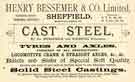 Advertisement for Henry Bessemer and Co. Ltd, cast steel manufacturers, Bessemer Steel Works, Carlisle Street East