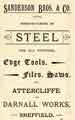 Advertisement for Sanderson Brothers and Co., steel manufacturers, Attercliffe and Darnall Steel Works