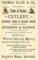 Advertisement for Thomas Ellin and Co., cutlery manufacturer, Sylvester Works, Sylvester Street
