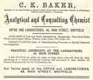 Advertisement for C. K. Baker, analytical and consulting chemist, No.46 High Street