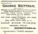View: y11941 Advertisement for George Mettham, spring manufacturers, Lion Busk Works, Arundel Street