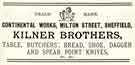 Advertisement for Kilner Brothers, knife manufacturers, Continental Works, Milton Street