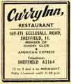 Advertisement for the Curry Inn Restaurant, Nos. 169 - 171 Ecclesall Road, Sheffield
