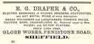 Advertisement for E. G. Draper and Co., electro plate manufacturers, Globe Works, Penistone Road