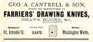 View: y11975 Advertisement for Geo. A. Cantrell and Son., manufacturers of farriers drawing knives, Washington Works, Wellington Street