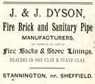 Advertisement for J.and J. Dyson, fire brick and sanitary pipe manufacturers, Fire Brick Works, Stannington