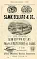 Advertisement for Slack Sellars and Co., saw and edge tool manufacturers, The Wicker