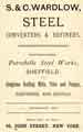 Advertisement for S. and C. Wardlow, steel converters and refiners, Portobello Steel Works, Charlotte Street