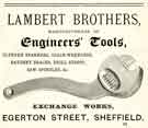 Advertisement for Lambert Brothers, manufacturers of engineers tools, Exchange Works, Egerton Street