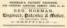 Advertisement for Geo. Norman, engineer, patentee and maker, No.178 Ecclesall Road