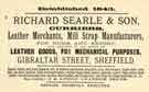 Advertisement for Richard Searle and Son, curriers, leather merchants and mill strap manufacturers, Gibraltar Street, Netherthorpe