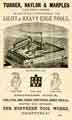 Advertisement for Turner, Naylor and Marples (formerly Sorby and Taylor), manufacturers of light and heavy edge tools, Northern Tool Works, John Street 