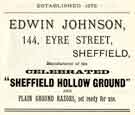 Advertisement for Edwin Johnson, razor manufacturers, No.144 Eyre Street, 
