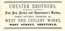 Advertisement for Chester Brothers, cutlery manufacturers, West End Cutlery Works, West Street 