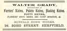 Advertisement for Walter Grady, knife manufacturers, Buffalo Horn Works, No.26 Soho Street