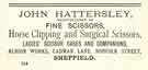 Advertisement for John Hattersley, scissor manufacturers, Albion Works, Cadman Lane and Broomhall Street