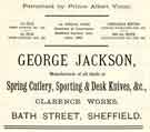Advertisement for George Jackson, knife manufacturers, Clarence Works, Bath Street