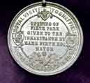 View: y12084 Royal visit of Prince and Princess of Wales (later Edward VII and Queen Alexandra)  to Sheffield, medal commemorating the opening of Firth Park