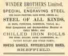 Advertisement for Winder Brothers Ltd., manufacturers of special engraving steel, Royds Works, Attercliffe Road