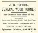 View: y12149 Advertisement for J. K. Steel, general wood turner, Porter Island Works, Sylvester Gardens