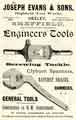 View: y12156 Advertisement for Joseph Evans and Sons, manufacturers of engineers tools, Highfield Tool Works, Little London Road, Heeley