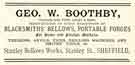 View: y12165 Advertisement for Geo. W Boothby, manufacturers of blacksmiths bellows and portable forges, Stanley Bellows Works, Stanley Street
