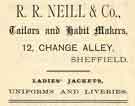 Advertisement for R. R. Neill and Co., tailors and habit makers, No.12 Change Alley
